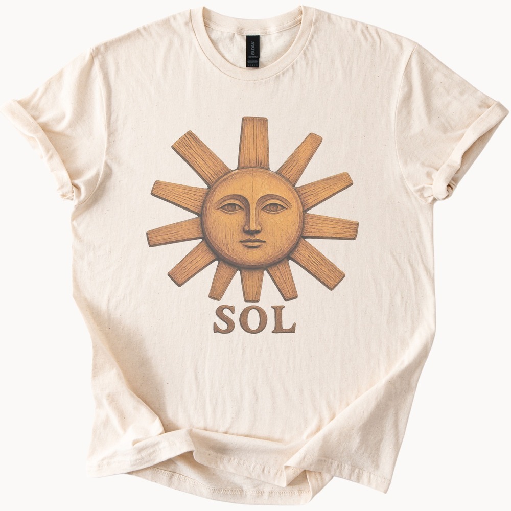 SOL Carved Sun Face Rays Folk Tee
